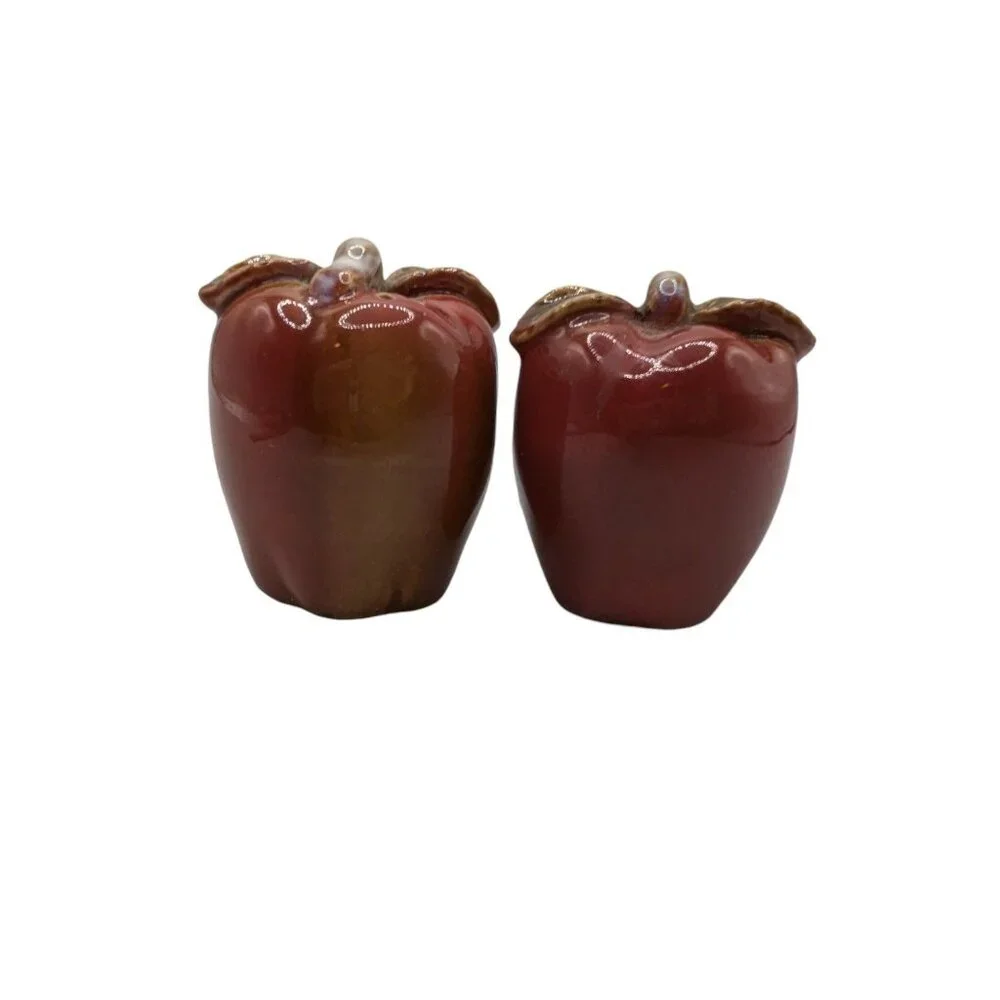 Vintage Red Apple Shaped Ceramic Salt & Pepper Shakers